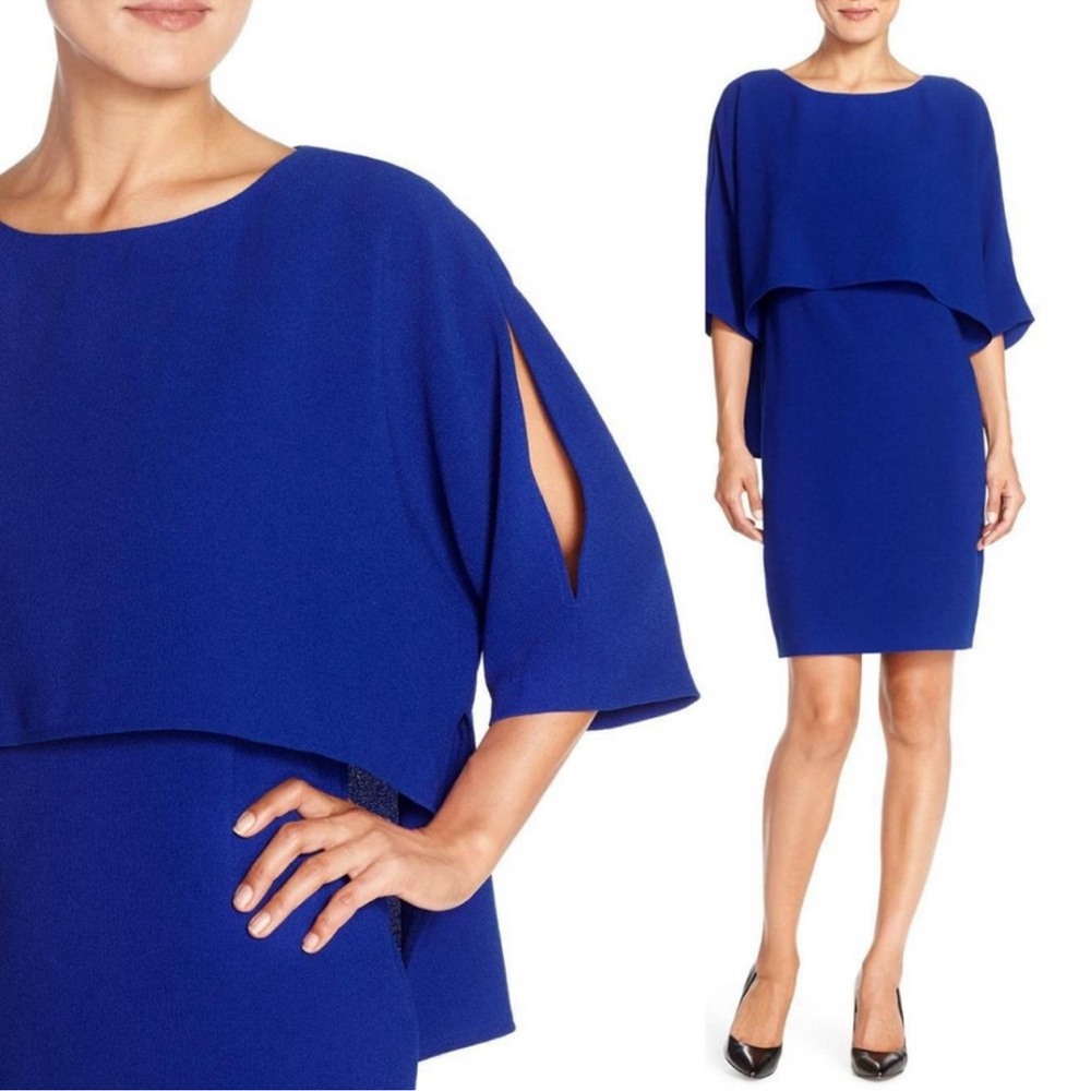 Adrianna Papell Plus Draped Popover Blouson Sheath Dress In Blue Womens Size 20
